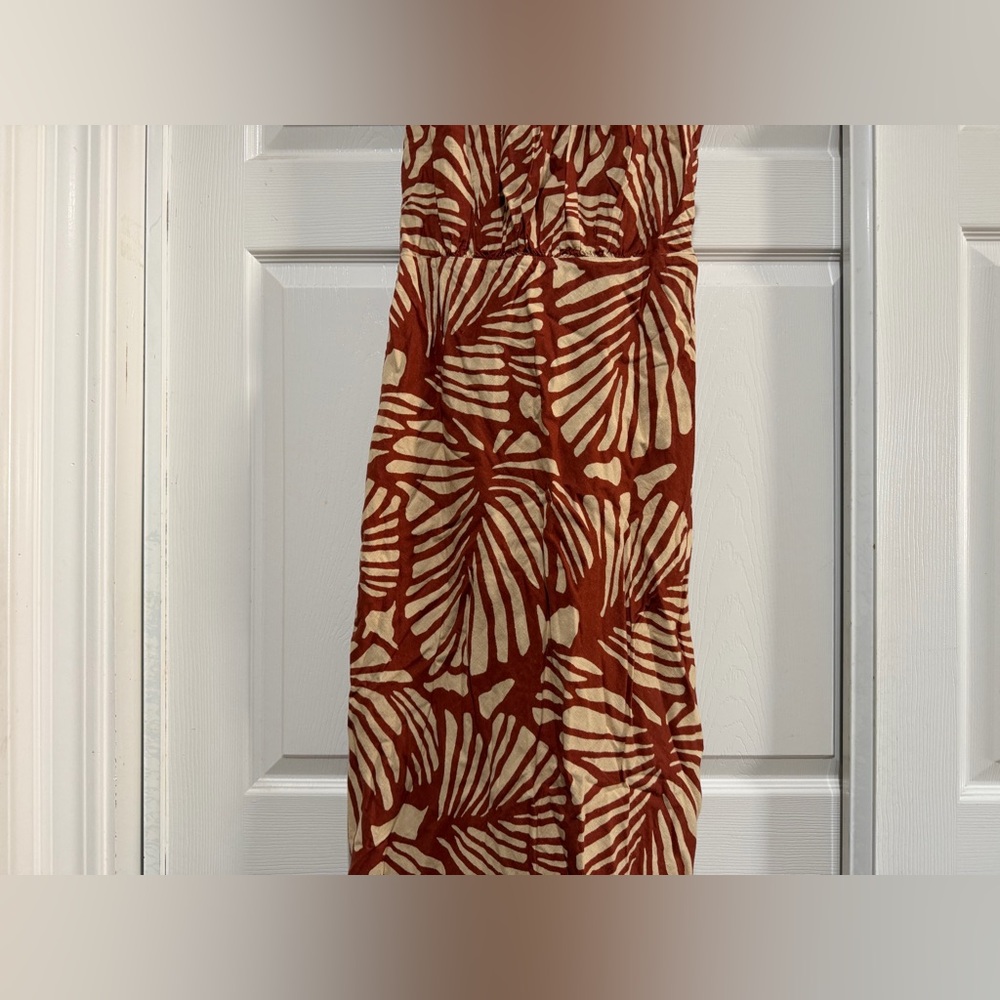 NWT Banana Republic Factory Linen-BLEND HIGH-NECK MIDI DRESS Leaf Print Size 2 - Picture 3 of 10